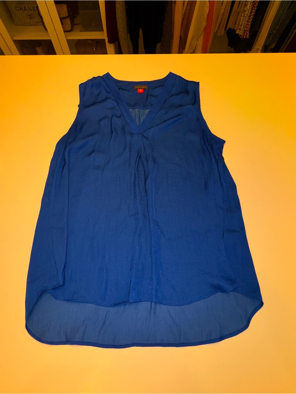 Vince Camuto Sleeveless V-Neck Satin Shell Top - Cobalt Blue - Picture 6 of 11